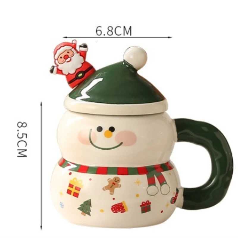 Christmas Christmas Ceramic Cup with Lid Spoon Large Capacity Cartoon Christmas Mug Home Holiday Atmosphere Gift Y251112