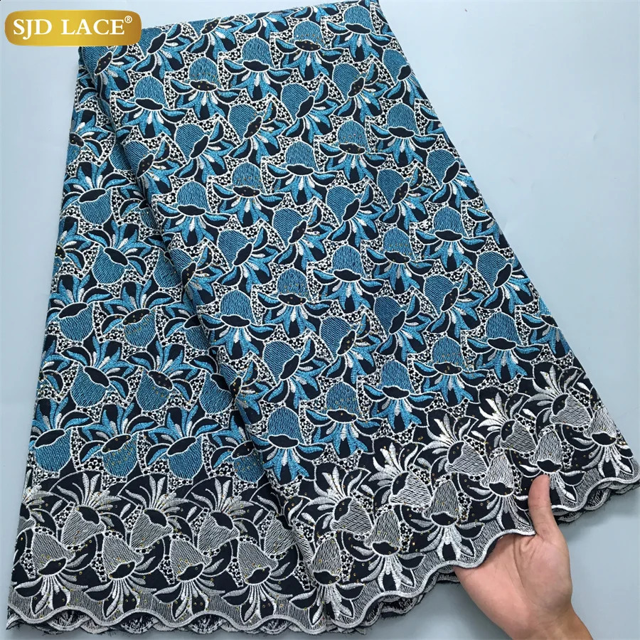 SJD LACE African Cotton Lace Fabric 5 Yards 2024 High Quality Austria Nigerian Stones Cotton for Sewing lace Women DIY Dress4016 250407