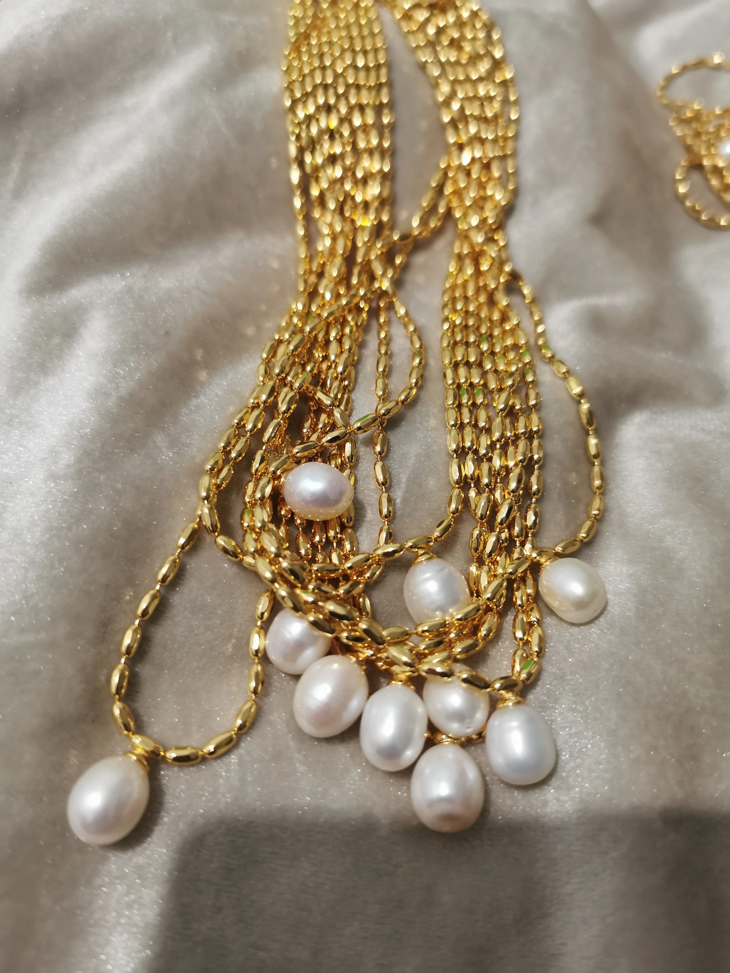 With 18K Gold Beads Chian Real Pearl Choker Necklace er T Show Runway Gown Rare INS Japan Korean Boho Top 250407