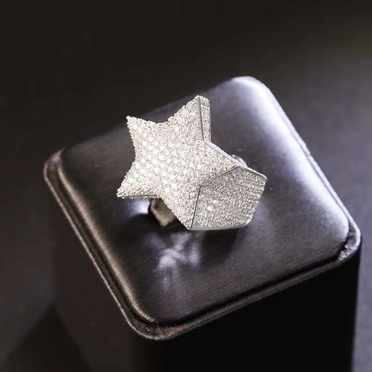RTS Moissanite Cuban Ring S925 Silver Iced Out Hip Hop Jewelry White Gold Plated Vvs Moissanite Diamond Cuban Star Rings
