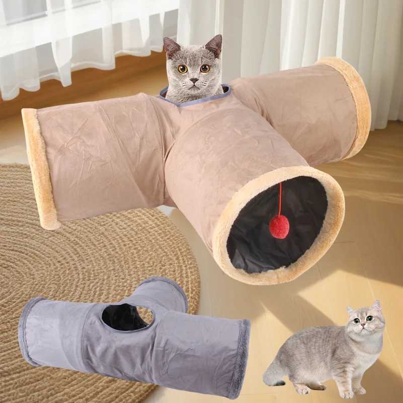Collapsible Cat Winter Suede Tunnel for Puppy Rabbit Kitten Play Chase Hide TunnelInteractive Bedding Toy in 2 ways3 waysCro Y250412