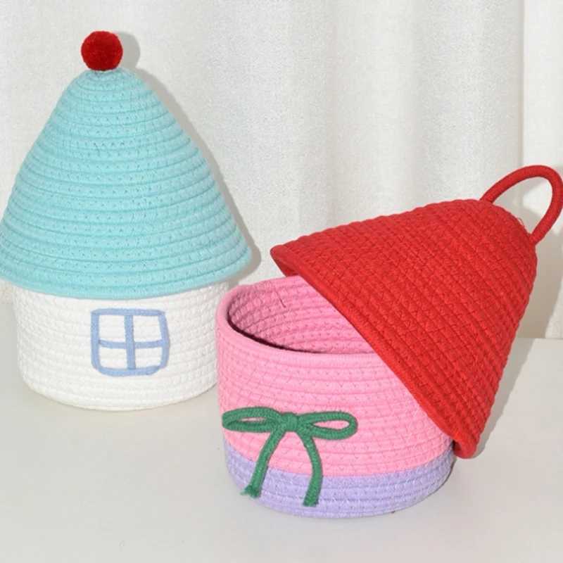 Cute covered small house with cotton thread storage basket he miscellaneous storage box desktop coffee table storage basket Y251112