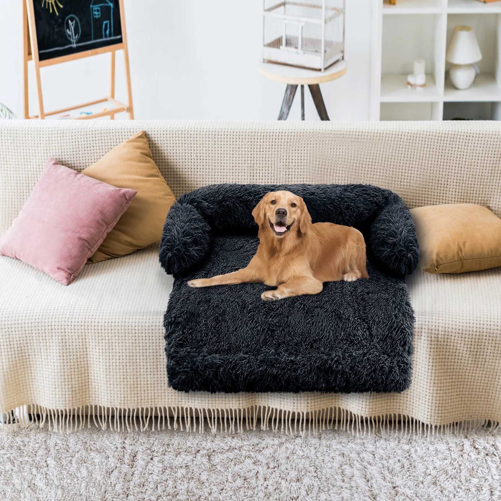 Comfortable plush dog house plush blanket furniture sofa dog sofa bed suitable for large dog supplies washable soft and warm nesting dog bed X250412