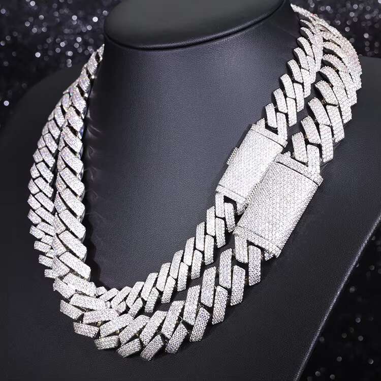 Handmade Heavy Wide 15/20mm GRA Moissanite Sterling 925 Cuban Link Chain for Rope
