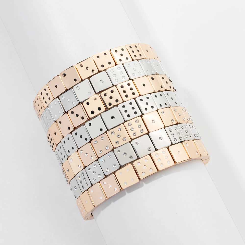 Choice Gold Color Happy Bangle For Women Inlaid Diamond Elastic Bracelets Dice Hand AccessoryC250411