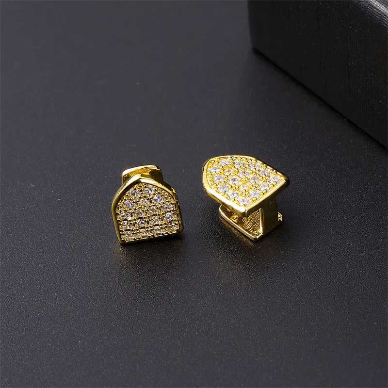 YONGX Gold Silver Monochrome Full Zircon Teeth Grillz Hip Hop CZ Stone Teeth Hat Womens Jewelry Role Playing Gift W250412