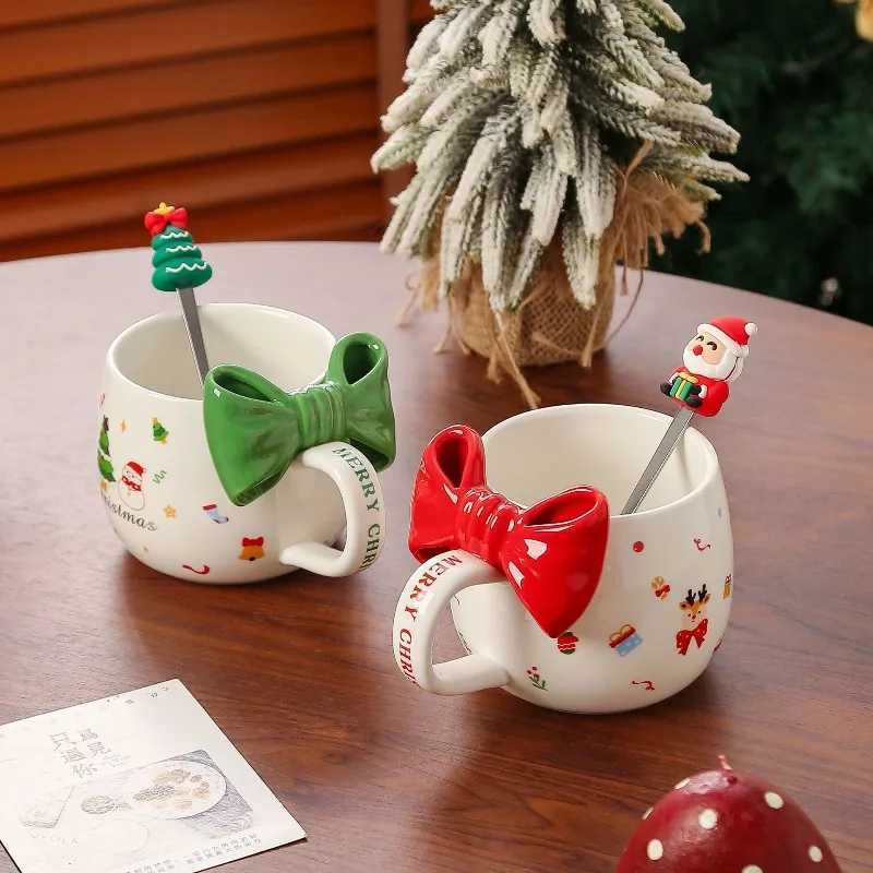 Christmas Cute Christmas Ceramic Mug with Bow Stylish Coffee Cup for Home Perfect Holiday Gift and Party Favor - Practical and High Y251112