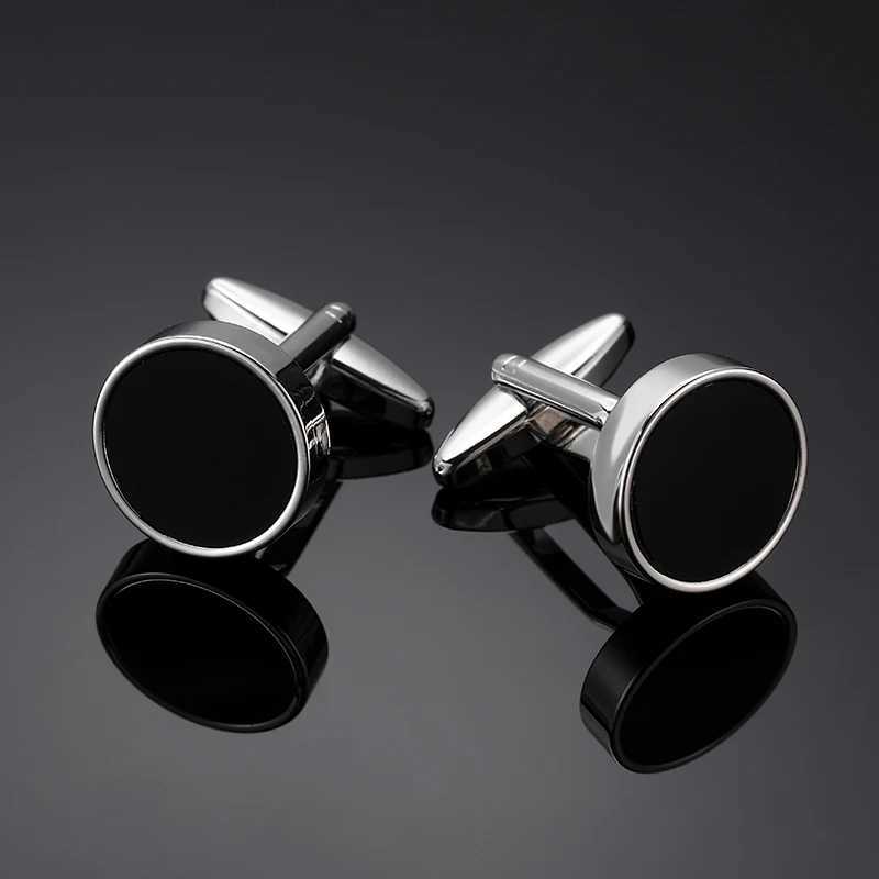 High quality black round smooth cufflinks new brass material design fashionable French shirt mens cufflinksT250412