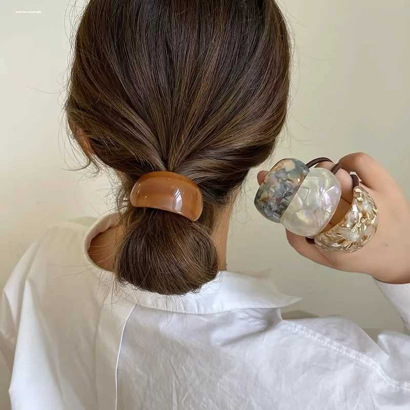 Korean Acetic Acid Oval Half Round Buckle Hair Rope Womens Retro Elastic Ponytail Frame Curling Accessories Headwear Y2504012