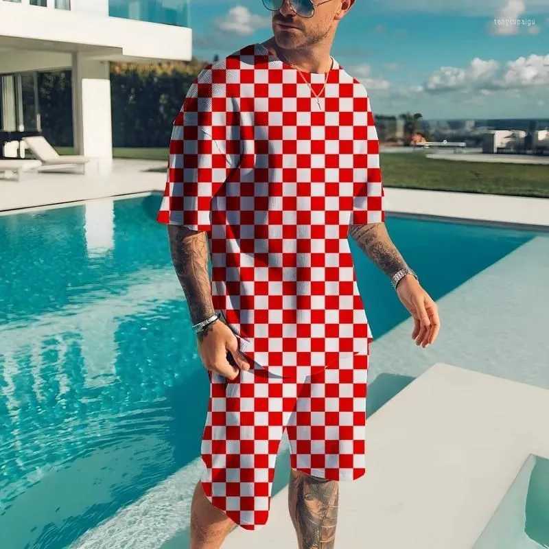 2024 new mens track and field clothing summer round neck T-shirt set 3D printed sportswear short sleeved set casual sportswear two-piece T-shirt setXJ