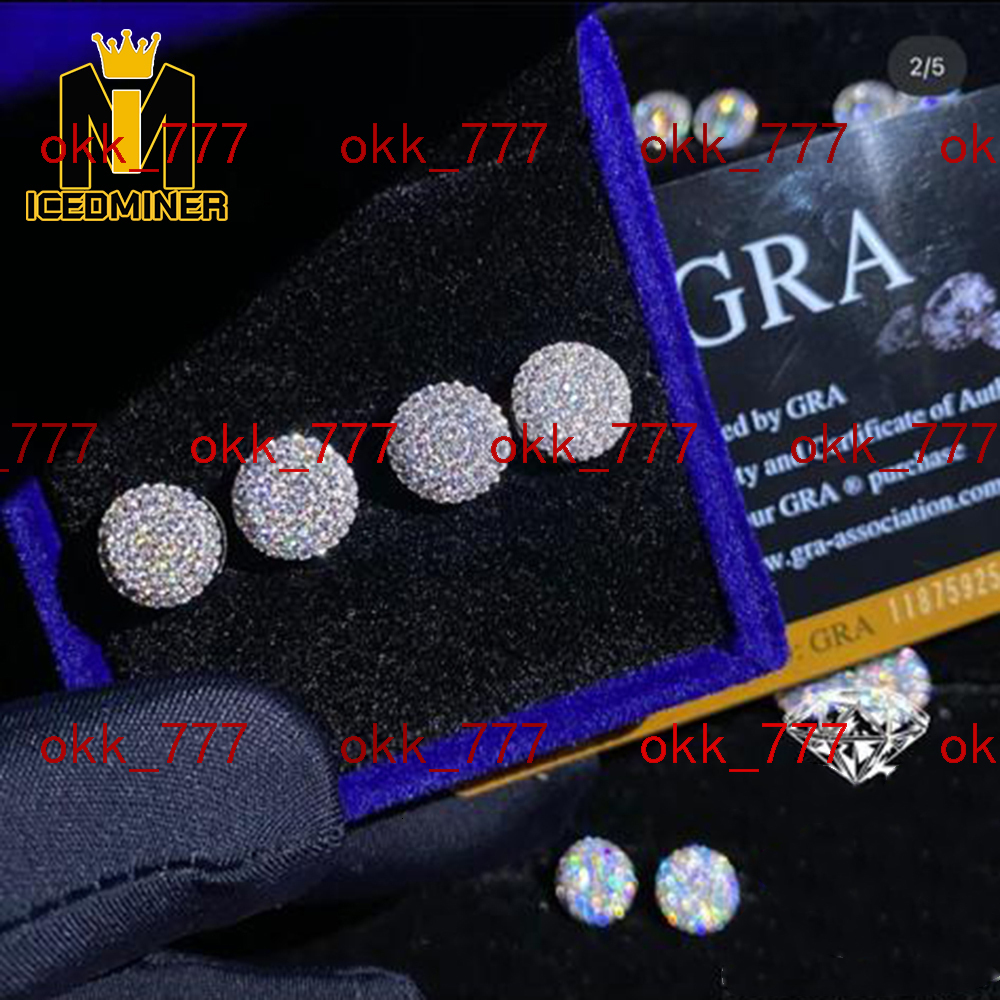 Full Moissanite Earrings Iced Out Ear Studs for Women S925 Silver Earring Pass Diamonds Tester Hip Hop Jewelry Round Earrings