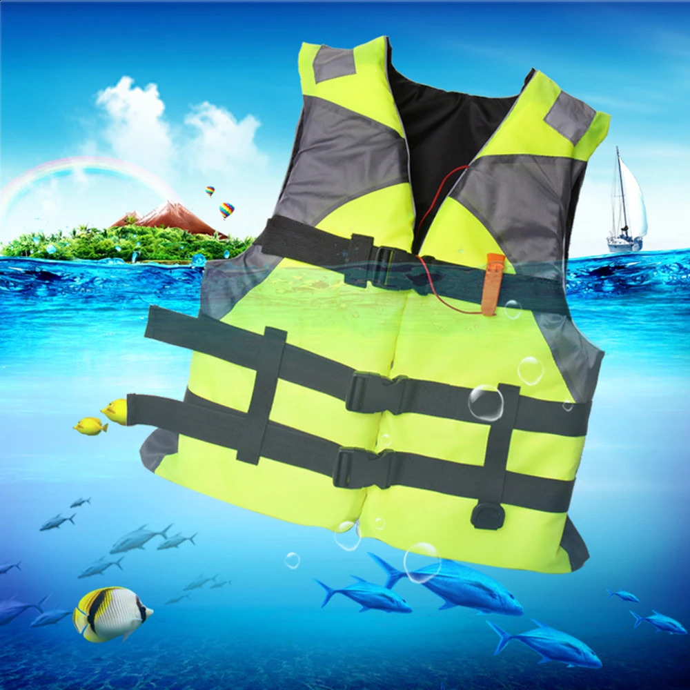 S -XXXL Swimming Boating Life Jacket Skiing Vest Survival Suit Outdoor Polyester Life Jacket for Adult Children with Whistle 250411