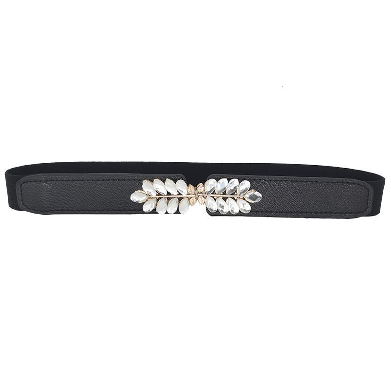 Crystal leaf wer decoration paired with skirt elastic and fashionable seal waist cinching slimming belt