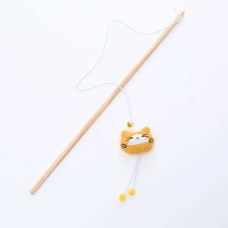 Cat toy wooden pole cute animal shape plump and adorable cat stick interactive and fun pet supplies with bells Y250412
