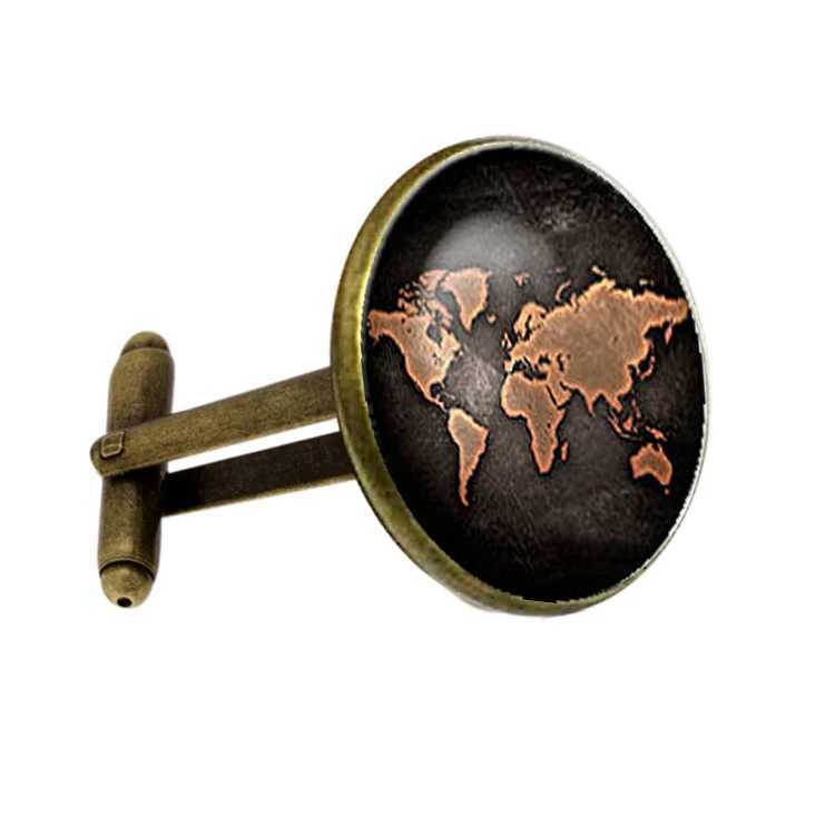 Black Global Map Cufflinks Plated with Retro World Map Cufflinks Mens and Womens Accessories Retro BronzeT250412
