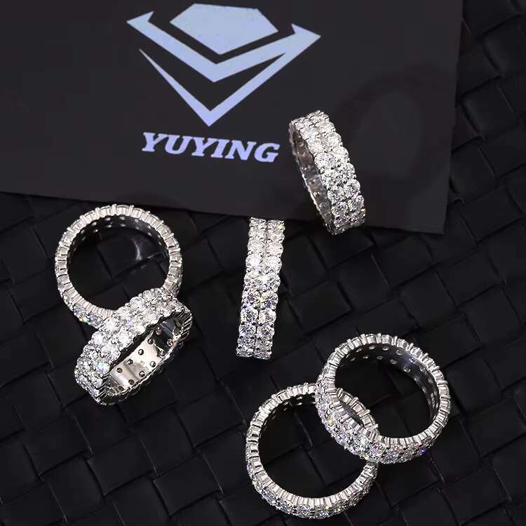 Hip Hop Fashion Moissanite Ring 2rows 925 Sterling Silver Gold Plated Round Moissanite Cuban Ring for Man Women