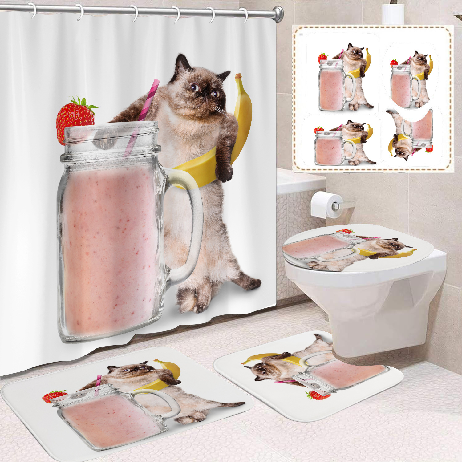 YL-37693 Customized 3D High-Definition Digital Printed Polyester Waterproof and Mildew-Proof Shower Curtain Set