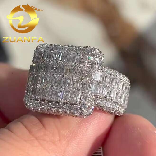 High End Moissanite Diamond Ring Hip Hop Style Fully Iced Out 925 Sterling Silver Moissanite Men Diamond Ring