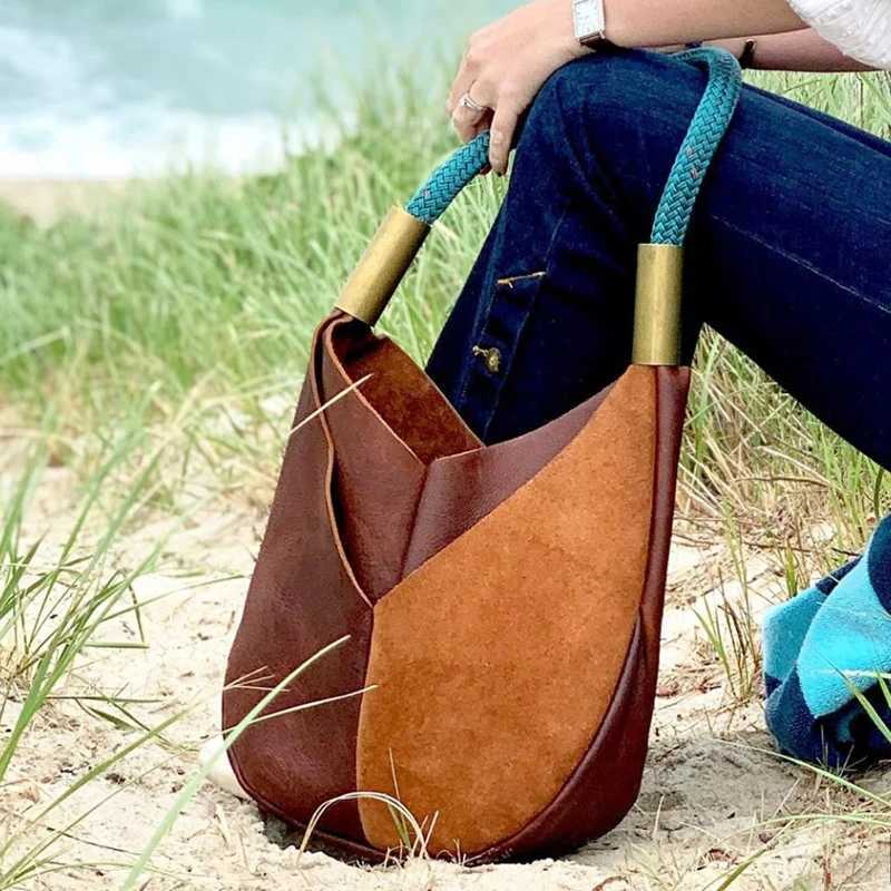 Luxury Design Womens Handbag 2025 New Vintage High Quality Splicing Personalized Rope Weaving ShouldersXJ250412