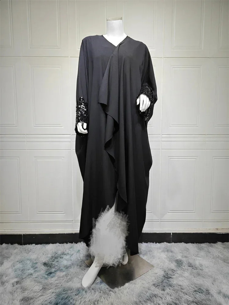 Eid al Fitr Black Kimono Abaya Dubai y Arab Muslim Islamic Kaftan Dress Abayas Women Ka Caftan Robe Musulmane 250411