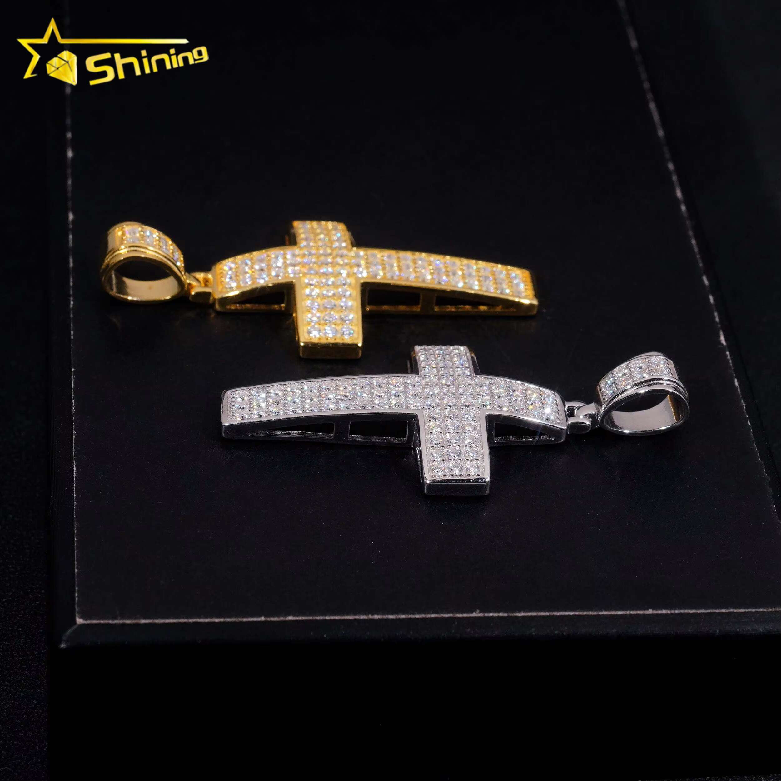 Hip Hop Jewelry 925 Sterling Silver Pass Diamond Tester Iced Out Cross Moissanite Pendants