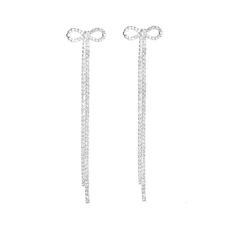bridal sier bow rhie Women's Chandelier tassel Sparkg crystal Halloween long pendant earrings