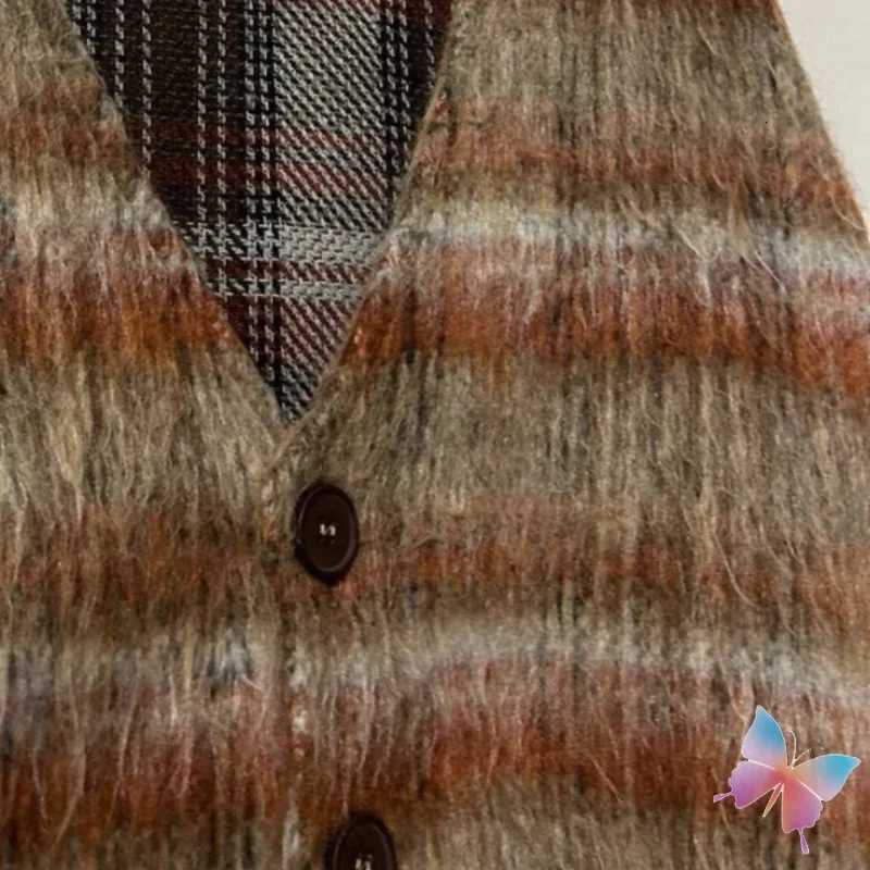 Winter Brown Plaid Mohair OUR LEGACY Jacket Fashion Street Wool Blend Knitted V-neck Cardigan Casual Loose Sweaters Men WomenXJ251112