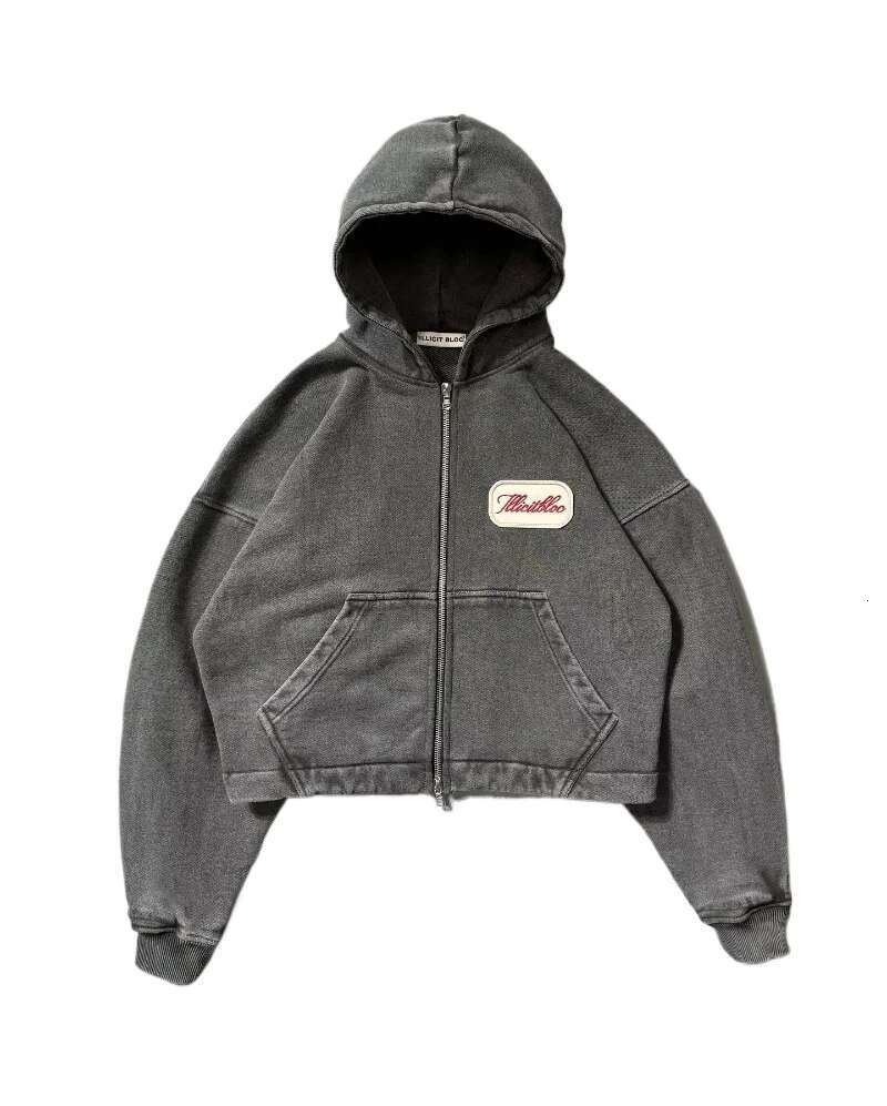 American Fashion Hip Hop Letter Embroidered Zipper Men Street Y2K New Casual Loose Fleece Padded Sweatshirt Unisex Hoodie