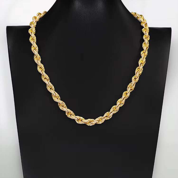 Yu Ying Custom Hand Make VVS Moissanite Diamond 8mm Gold Plated 925 Solid Silver Rope Chain for Cuban Link Chain