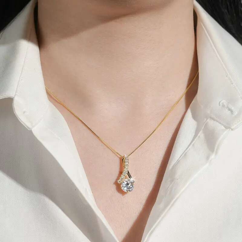 Anziw 2025 1CT 2CT 3CT Round Moissanite Infinity Pendant Necklace for Women Adjustable Chain S Sier Valentine's Gift