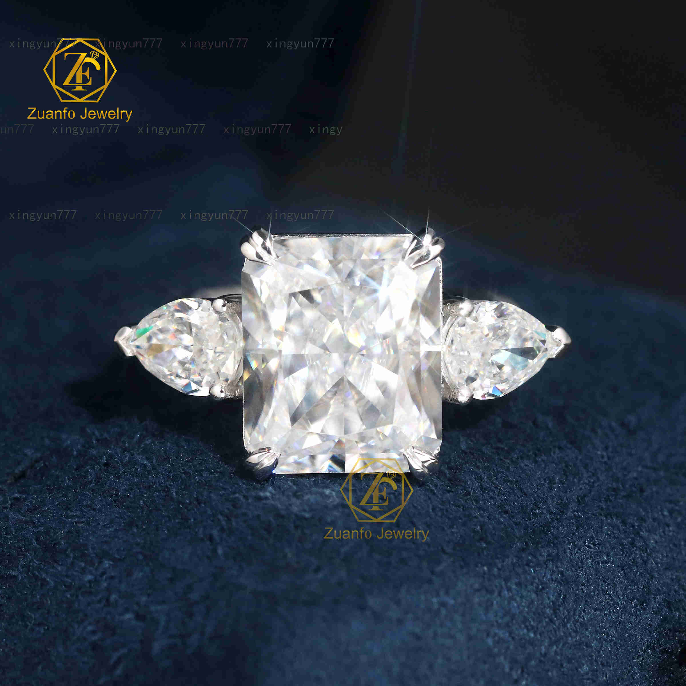 Pass Diamond Tester 925 Silver 10k 14k 18k Solid Gold Radiant Cut Moissanite Ring Eternity Promise Wedding Band Ring