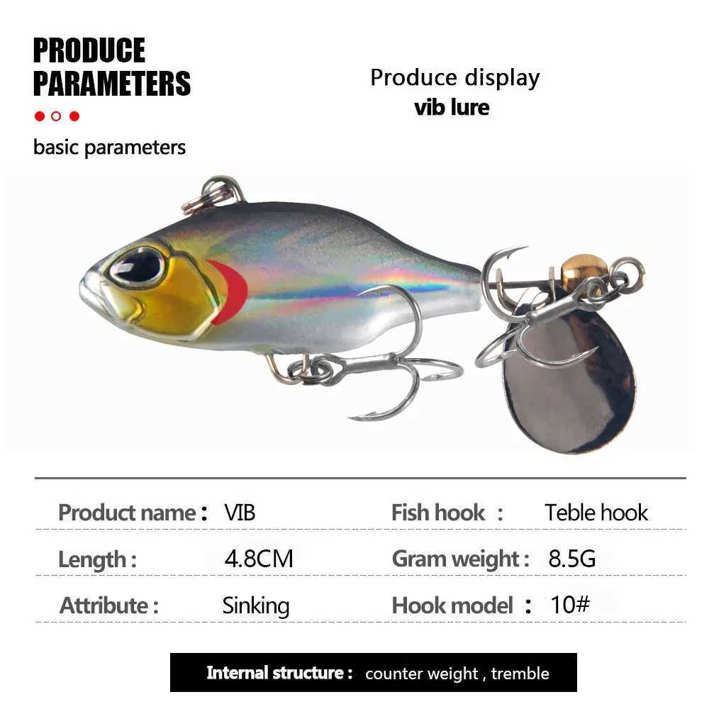 1PCS 4.8cm 8.5g Rotating VIB Bait With Spoon Vibration Fishing Lure Crankbait Jig Sequins Tail Bass Hard Baits Tackle Pesca Z250411