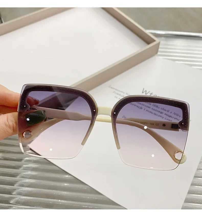 Oversized Sunglasses Man Woman Fashion Rimless Vintage Square Sun Glasses Eyewear Luxury Brand Design UV400 Female ShadesC250411