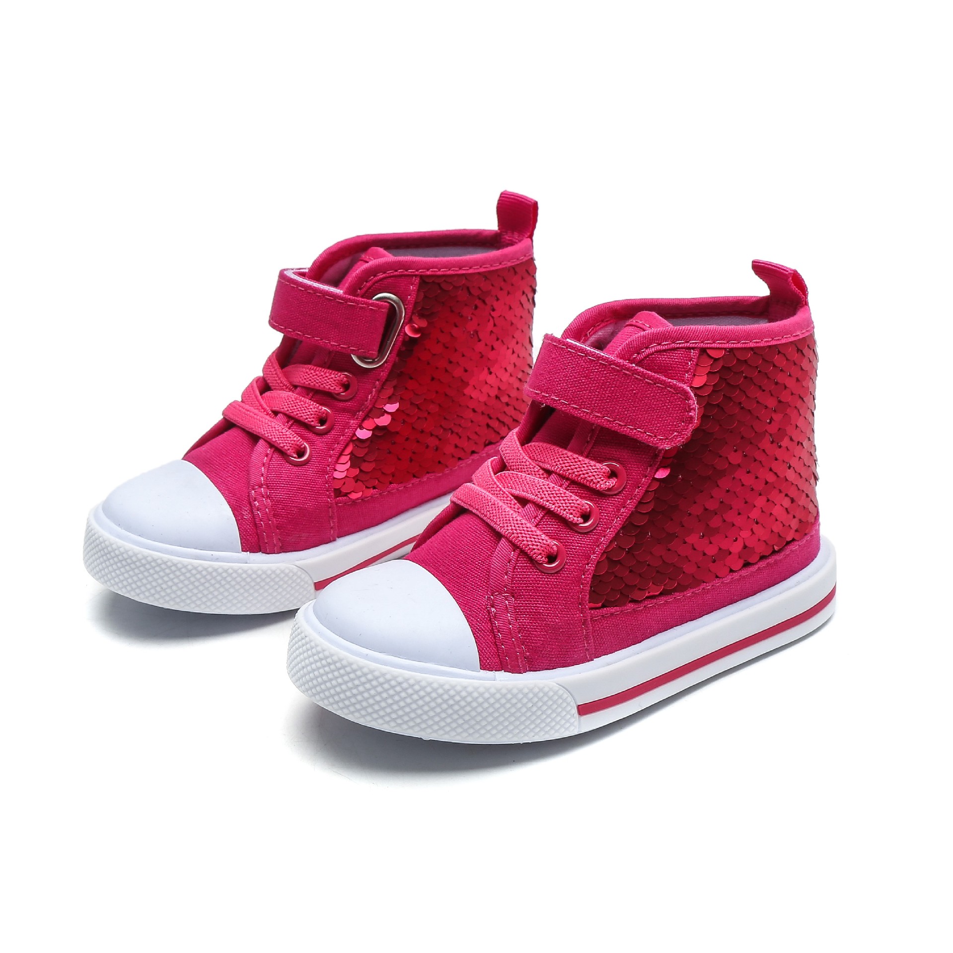 Toddler High Top Canvas Shoe Trendy Girls Shoes Sequin Sneakers Princess Shoe Casual Board Shoes Shiny Kid Shoes Sizes 21 - 27 K0236