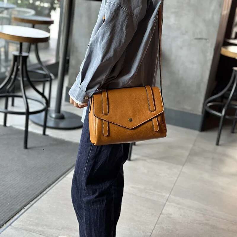Simple Genuine Leather Women's 2025 New Vintage Shoulder Bags Solid Color Natural Soft Cowhide Messenger Bag