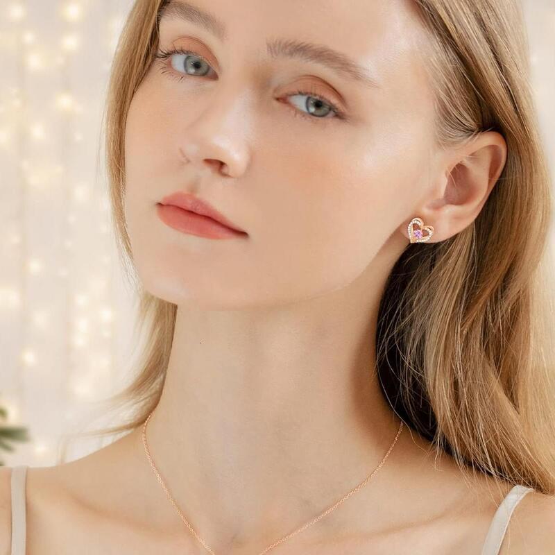 Forever Love Women's Earrings, Sterg Sier Birthstone Heart Stud Earrings Mother's Day Anniversary Birthday Jewelry Gift for Women, Wife and 