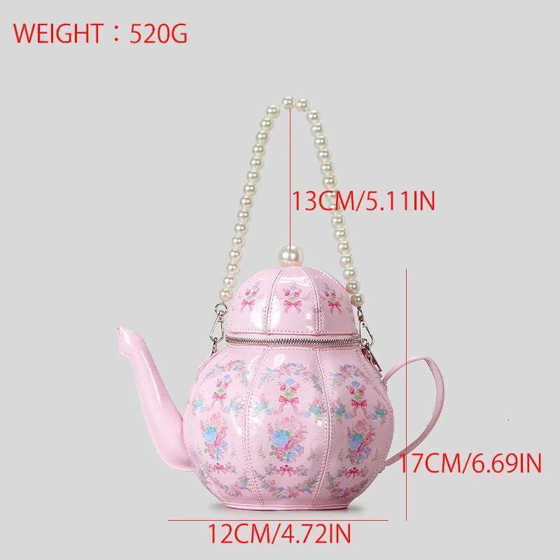 Creative Vintage Printed Teapot Design Women Handbags Pearls Chains Shoulder Designer Crossbody Small Buckets Bag
