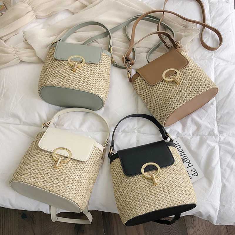 Beach ladies travel wallet and handbag casual chain Str bucket bag womens summer messenger bag Rattan bag shoulder bag BolsaXJ250412