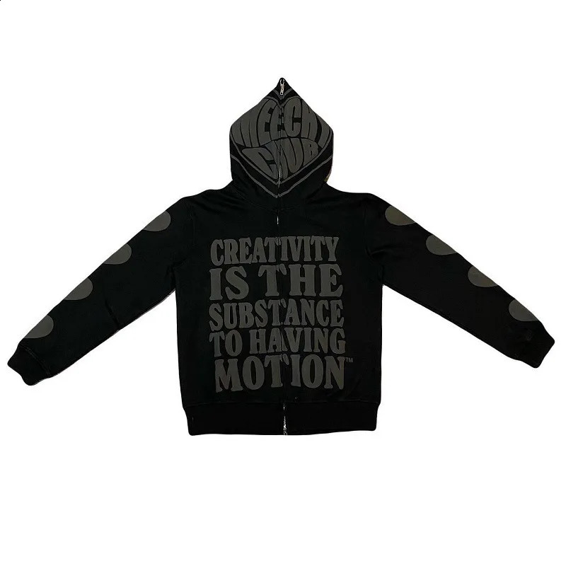 Gothic letter printing hoodie Y2K zipper hoodie mens high street Harajuku retro hip-hop casual sportswear Korean fashion hoodie 250411