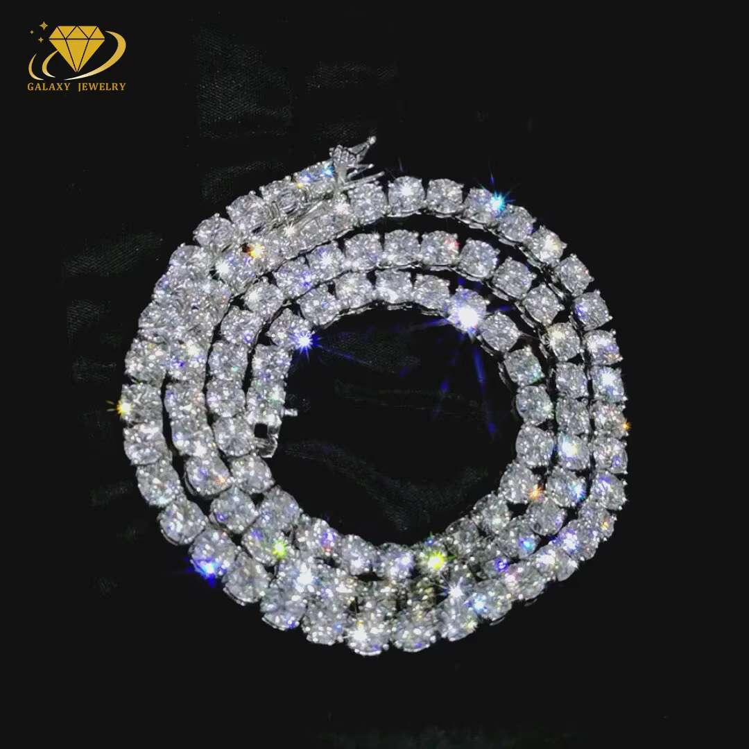 High Quality GRA Certified 3mm Tennis Chain Jewelry Hiphop 925 Sterling Silver Iced Out Moissanite Tennis Chain Necklace