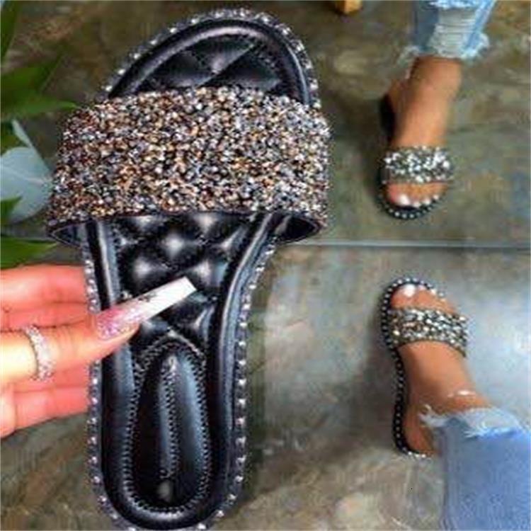 Large size Glitter flat home slippers women, fashionable one-piece sandals for women