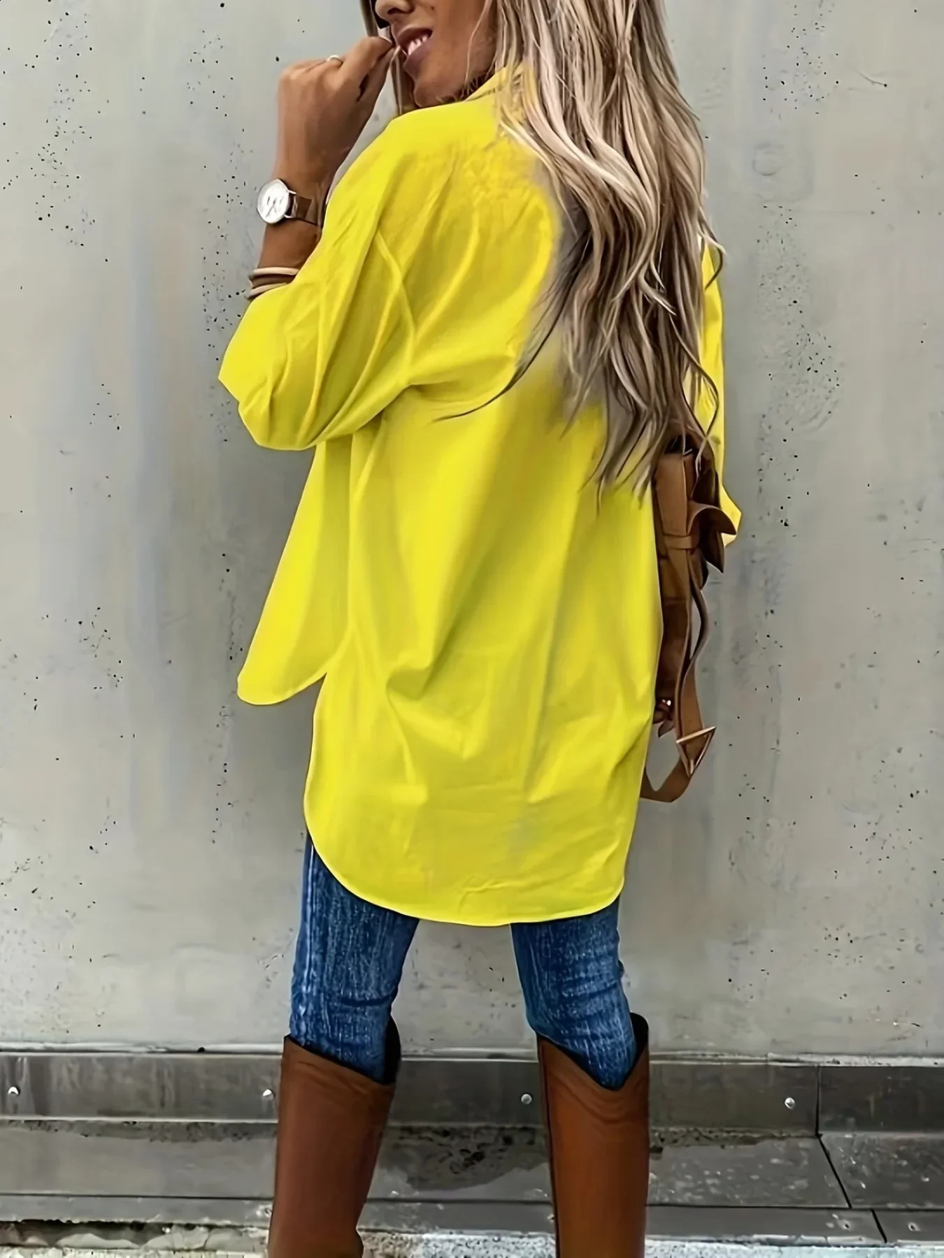 Fashion Plus Size Womens Versatile Solid Color Shirt Lapel Pocket Decoration Shirt Casual Loose and Simple Long Sleeved Shirt 250411