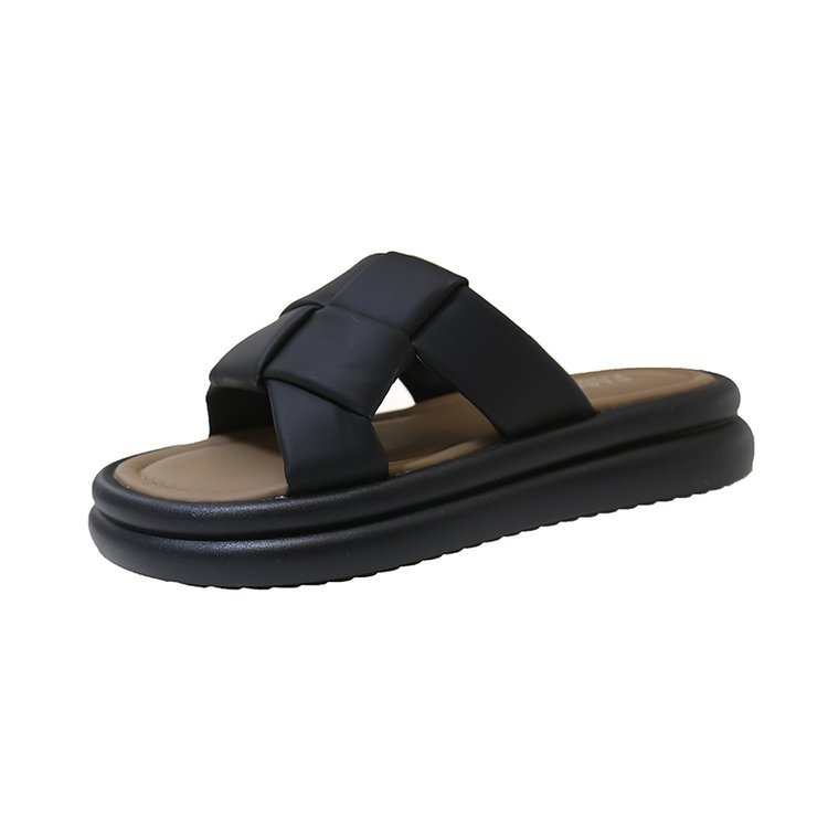 Ladies 2025 summer new thick-soled woven slippers wear high-grade beach non-slip flip-flops all look good casual slippers