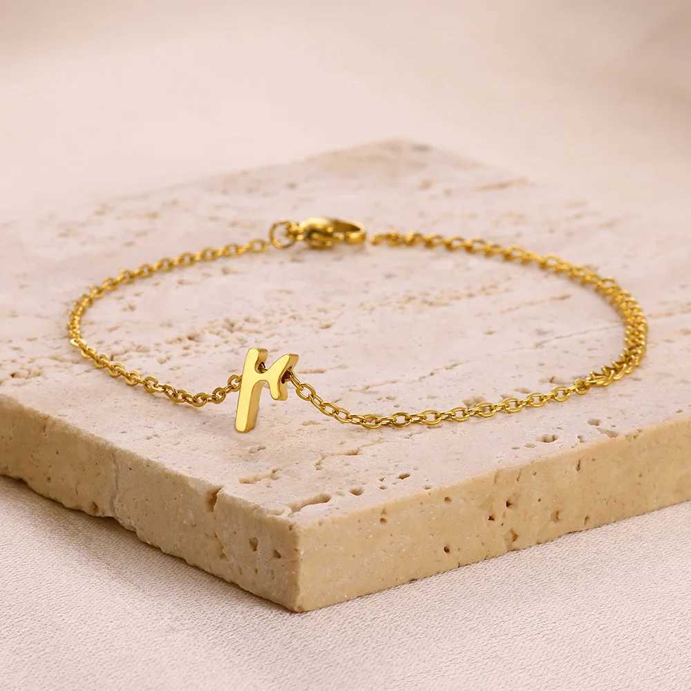 Stainless Steel Cursive 26 Letter Bracelets For Women Gold Colour Chain Cute Minimalism Bracelet Vintage Fashion Jewelry New InC250411