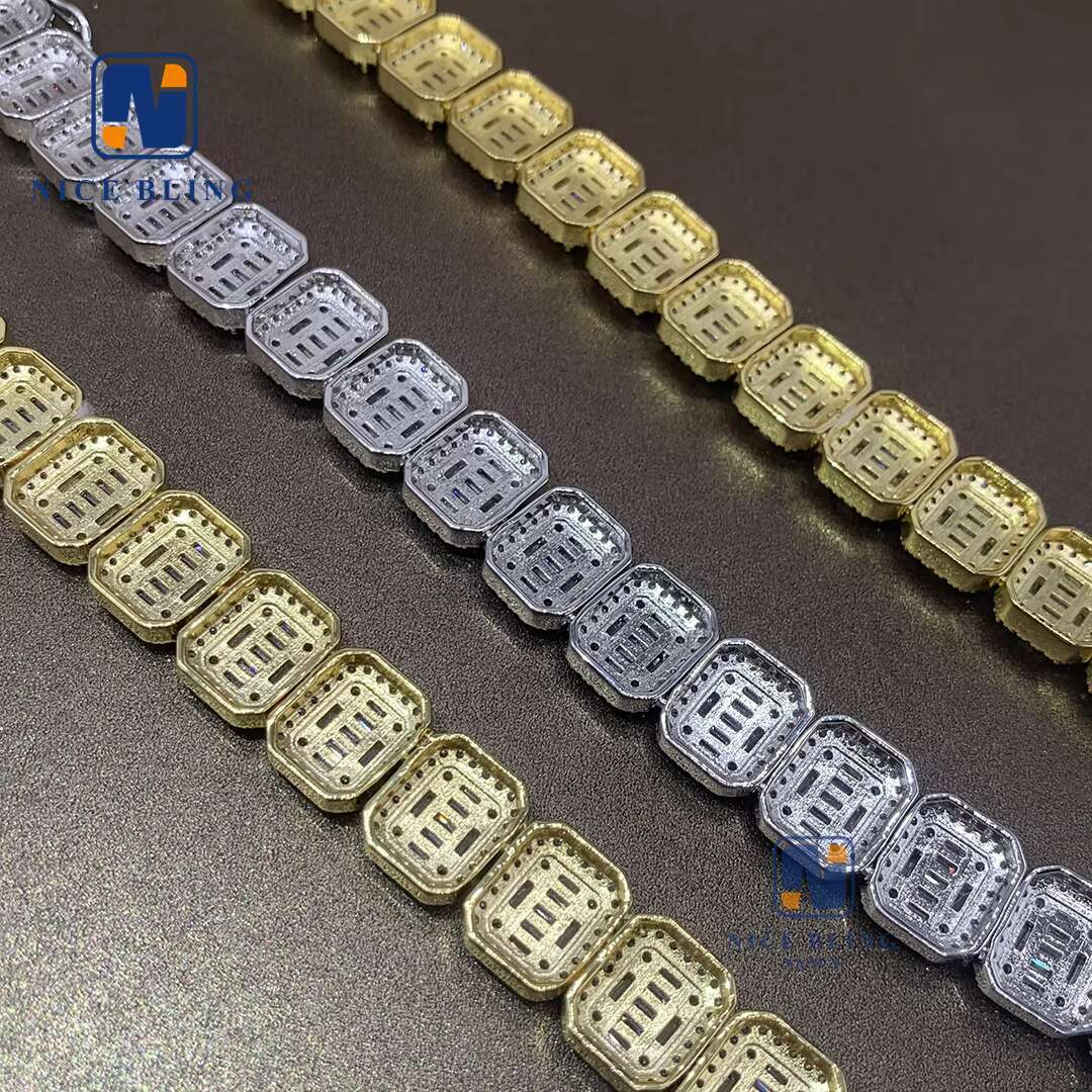 Full Moissanite Diamonds 925 Sterling Silver Cuban Link Necklace VVS baguette Moissanite Iced Out Jewelry