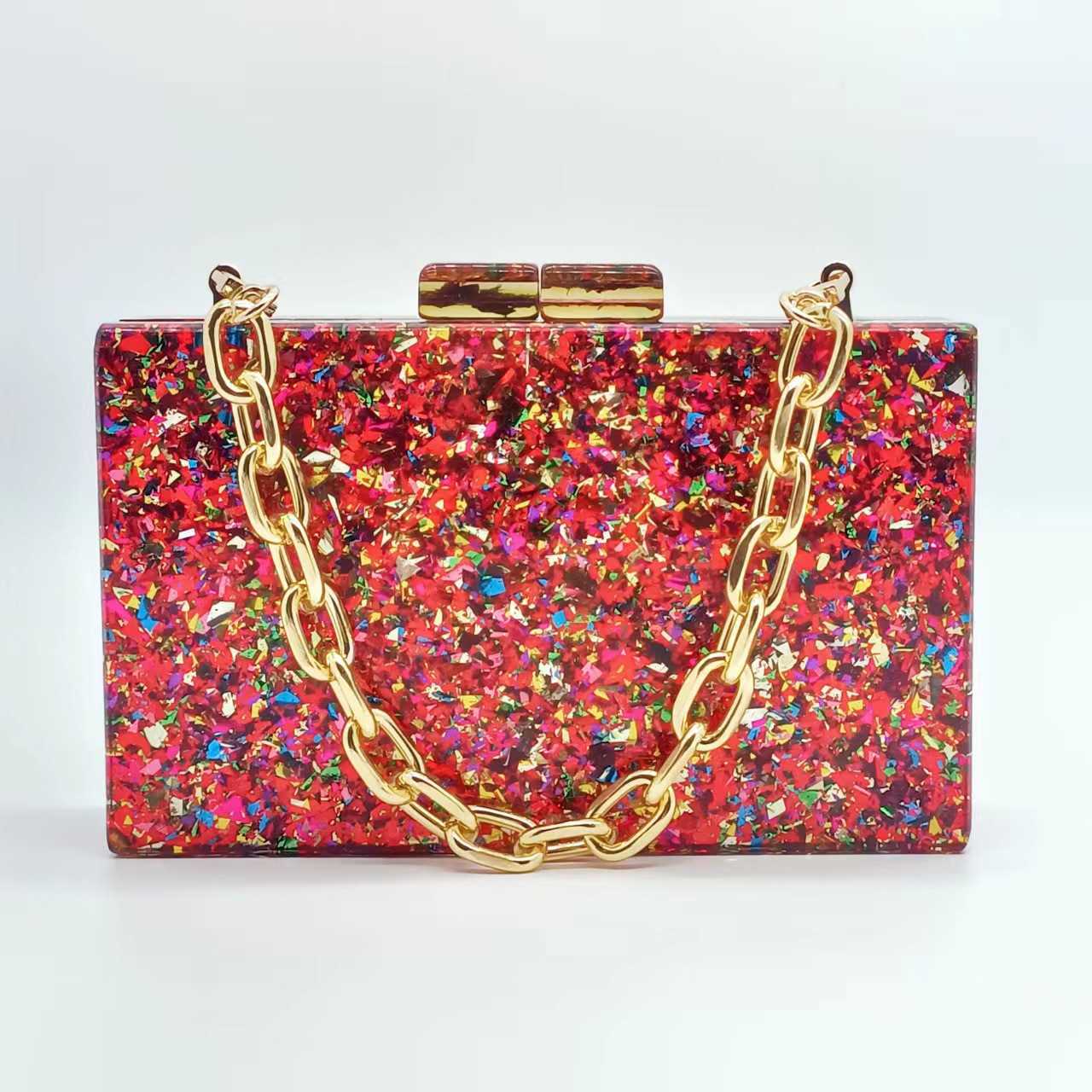 Womens Baita New One Shoulder Diagonal Straddle Bag Fashion Acrylic Bag Colorful SequDinner Party Handheld Bag