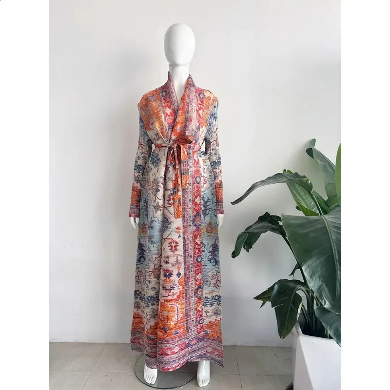 KAF Womens Abaya SpringSummer Collection Flip Collar Long Sleeve Retro Printed n Loose Large Arab y 250411