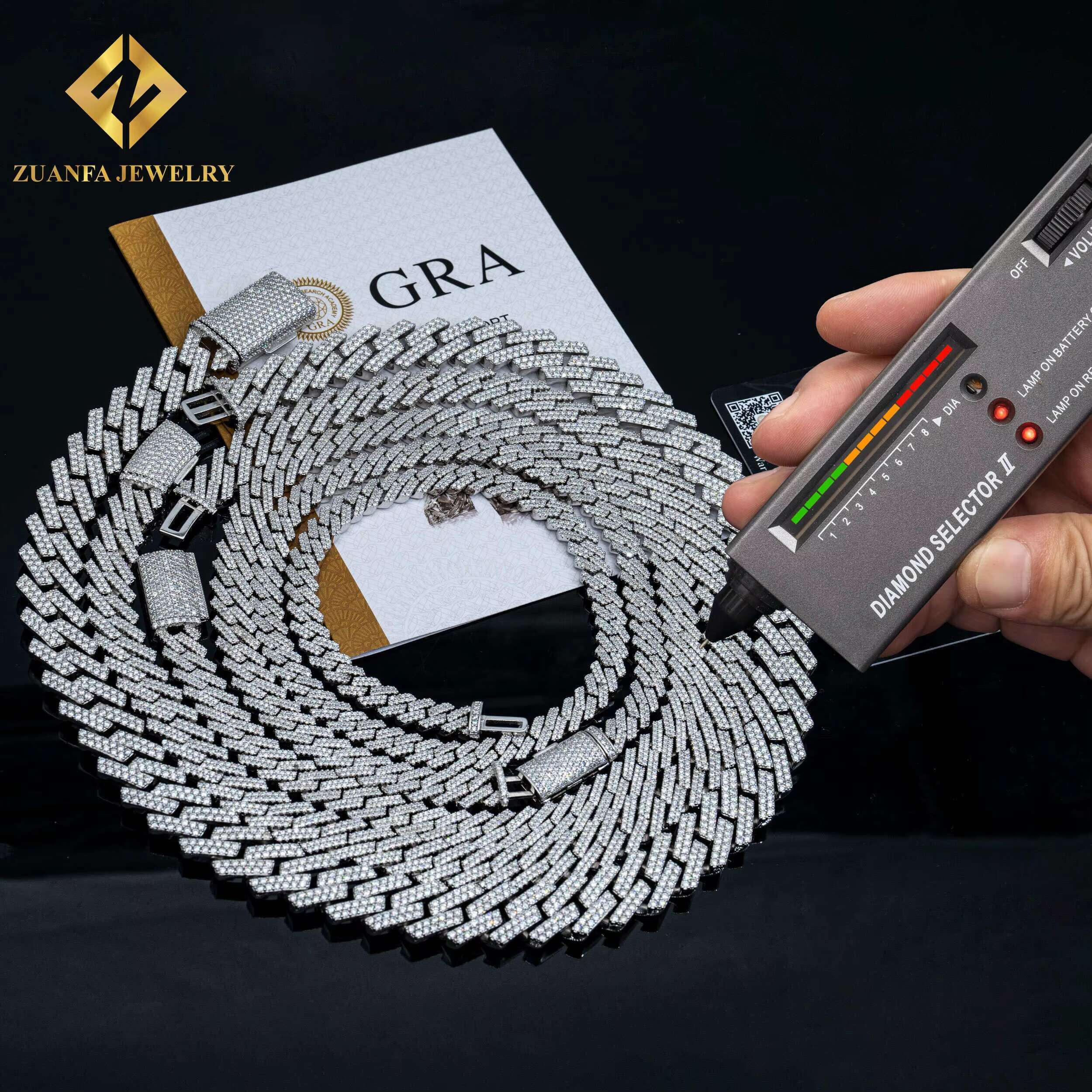 Pass Diamond Tester GRA Moissanite Diamond 8/10/12/15mm 2Rows 925 Solid Silver Cuban Link Chain for Rapper Hip Hop Necklace