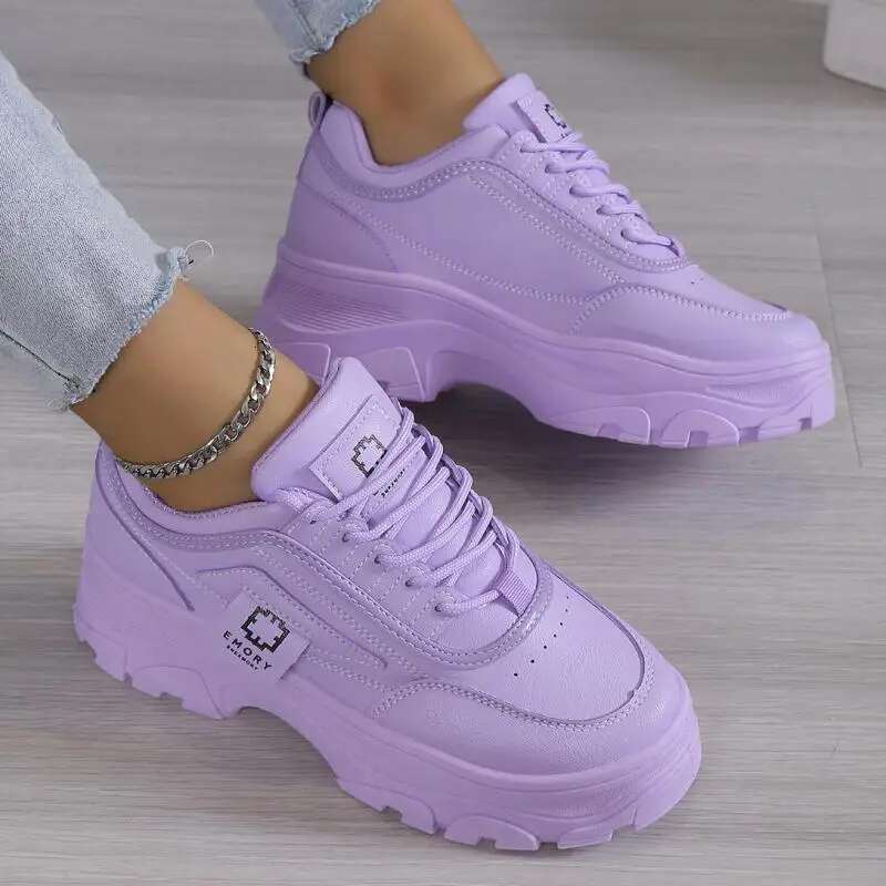 2025 Summer New Leather Purple Thick soled Sports Shoes Thick Women's Designer Fashion Casual Walking Shoes Women's