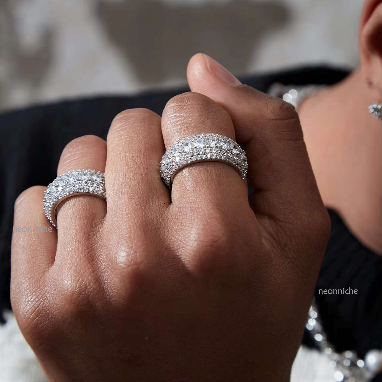 Qianjian Vvs Moissanite Ring Pass Dia Test Custom Letter Name Sier Fine Jewelry Rings for Men
